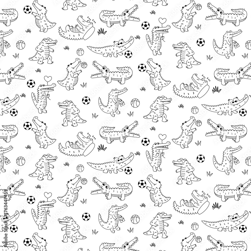 Obraz premium cute hand drawn Crocodile doodle animal seamless pattern