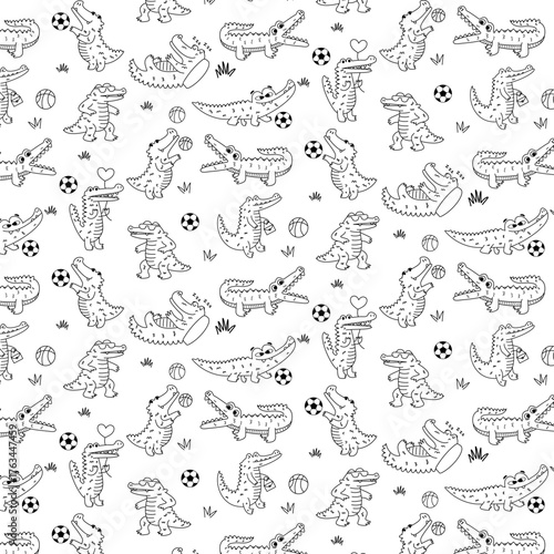 cute hand drawn Crocodile doodle animal seamless pattern