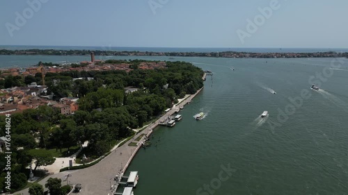 Wallpaper Mural Aerial drone view of Venice Lagoon with ferries transporting tourists across calm waters. Torontodigital.ca