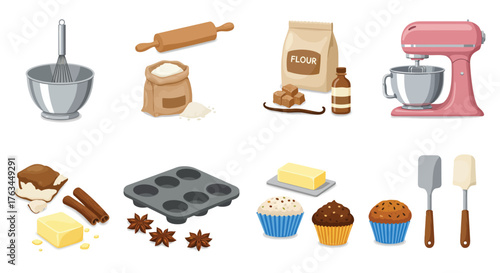 Baking essentials a collection of tools and ingredients for sweet treats