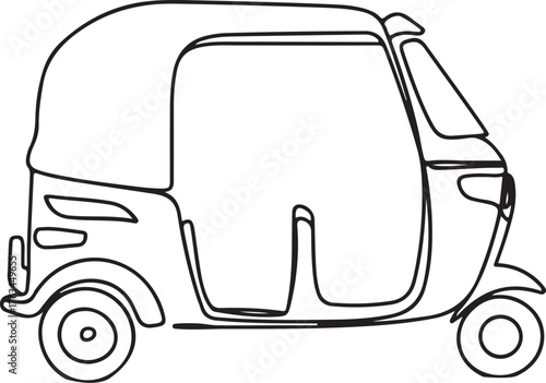 Minimalist Auto Rickshaw Continuous Line Drawing Vector Illustration