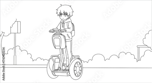 Cute Anime Style Segway Coloring Sheet for Kids Fun Personal Transporter Art