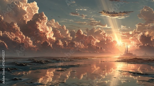 Wallpaper Mural Dreamy Landscape with a Golden Sky Torontodigital.ca