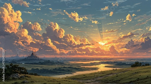 Wallpaper Mural Dreamy Landscape with a Golden Sky Torontodigital.ca