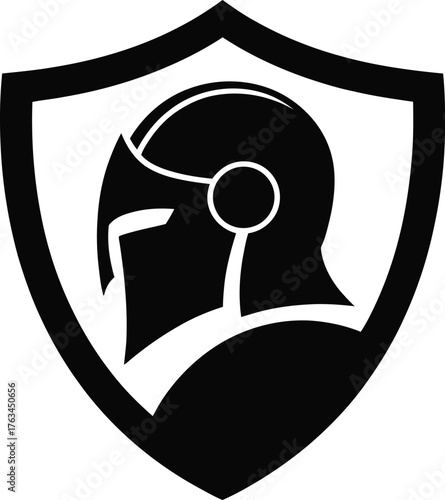 Medieval knight s helmet emblem on a shield silhouette