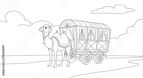 Camel Caravan Desert Adventure Coloring Page for Kids Traditional Transport Art