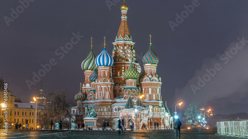 Red Square in winter day to night timelapse with Cathedral of St. Basil, Russia