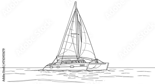 Catamaran Boat Coloring Page for Children Fun Sailing Watercraft Outline
