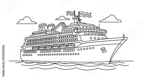 Luxury Cruise Ship Ocean Liner Coloring Page for Children Fun Travel