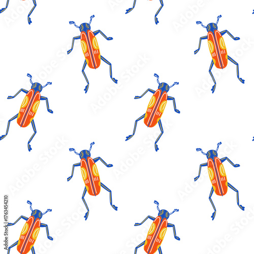 Colorful bug seamless pattern illustration for textile, kids wallpaper, wrapping paper, and modern design.