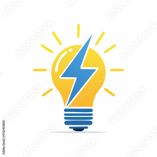 Bright Idea Light Bulb With Lightning Bolt Symbol.
