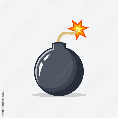 Cartoon Bomb with Lit Fuse Ready to Explode.