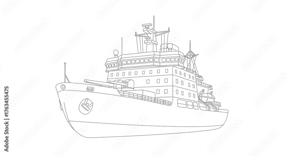 Obraz premium Icebreaker Ship Arctic Vessel Coloring Page for Children Fun Ocean Vehicle Art