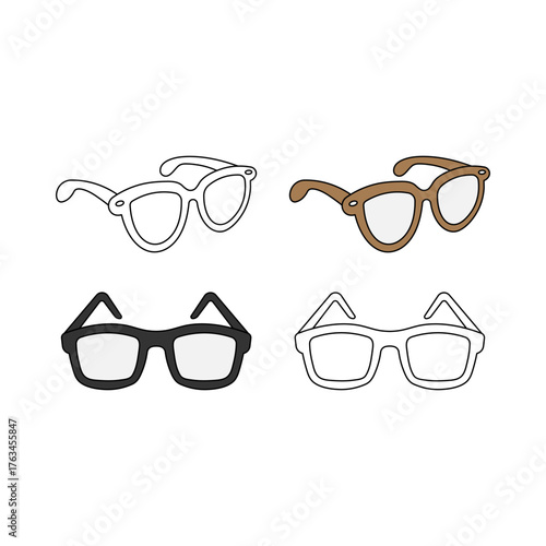 Set of Sunglasses and Eyeglasses Icons in Minimal Line and Color Style