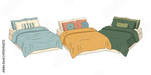 Beds and bedding showcasing bedroom furniture choices