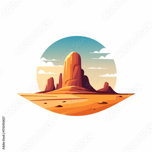 Desert landscape with majestic rock formations under a clear sky.