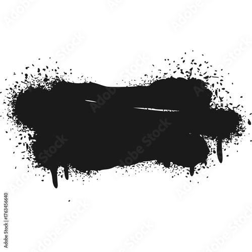 Black spray paint splatter effect with drips and splatters on a white background abstract artistic design element