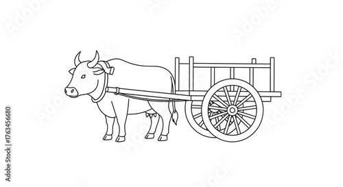 Fun Ox Cart Coloring Sheet for Kids Traditional Farm Transport Activity Art