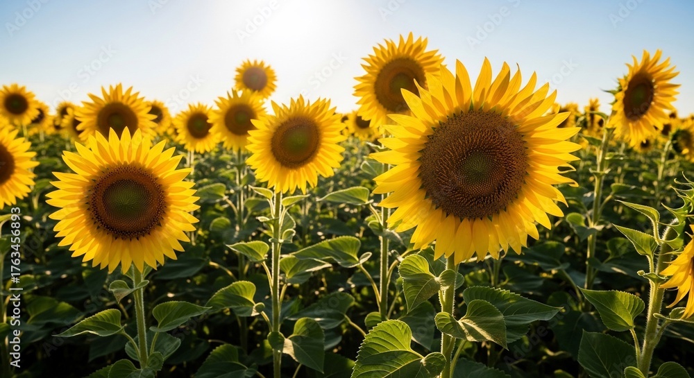 Obraz premium Sunflower field under a bright sky agriculture and summer landscape