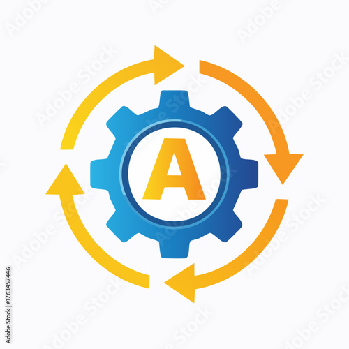 Gear with letter A, surrounded by arrows, representing automation.