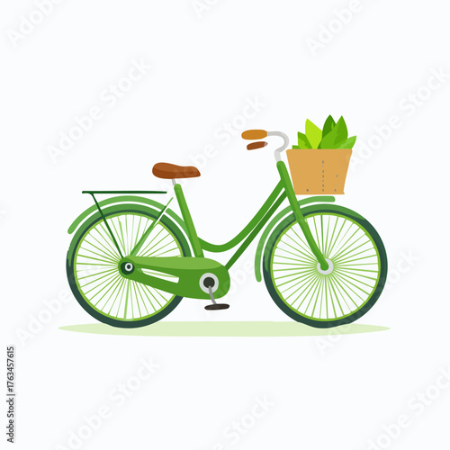 Green Bicycle with Basket of Greens Illustration.