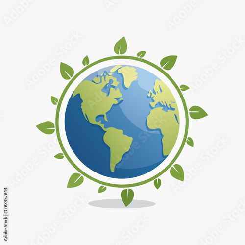 Green Earth Logo with Leaves Symbolizing Eco-Friendly Planet.