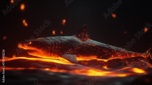 animation of a shark swimming in a hot sea