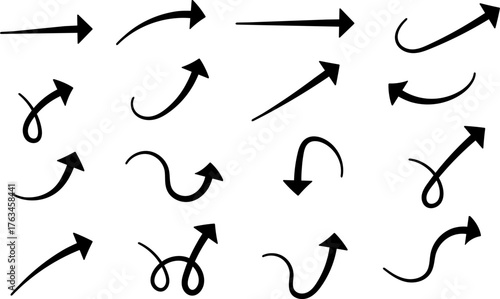 Doodle arrow icons set, sketch style hand drawn vector arrows collection for infographic and creative design isolated on white background