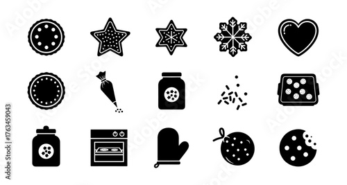 Charming cookie icons: holiday treats in simple silhouette style