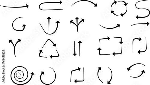 Doodle arrow icons set, sketch style hand drawn vector arrows collection for infographic and creative design isolated on white background