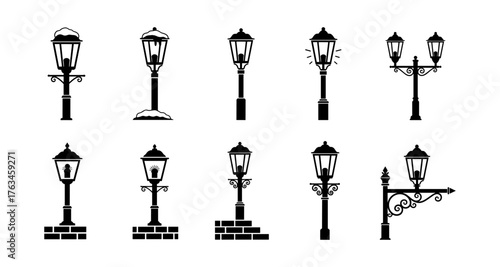 Elegant vintage street lamp silhouettes perfect for urban design
