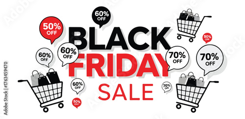 Black friday sale with discounts and shopping carts