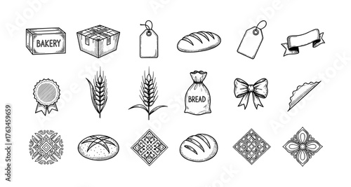 Hand-drawn bakery and decorative elements collection