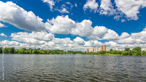 Photography Boats floats on the Moskva River past the Zhivopisny Bridge and other famous pla