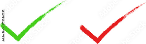 wo isolated, hand-painted checkmark icons, one in vibrant green and the other in bold red, offering essential confirmation and cancellation symbols