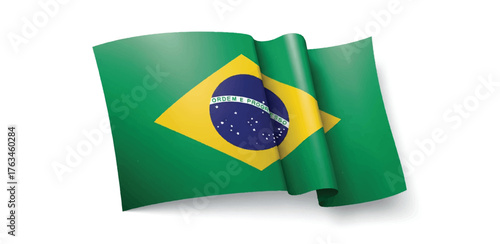 Waving brazilian flag with green yellow and blue colors