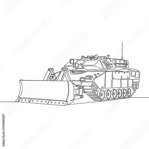 Military Vehicle Illustration: A detailed line drawing of a military vehicle, showcasing its robust design and features.
