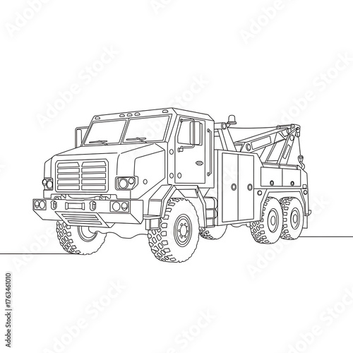 Heavy Duty Tow Truck: A detailed illustration of a robust, heavy-duty tow truck, built to handle demanding recovery operations and featuring intricate mechanical components.