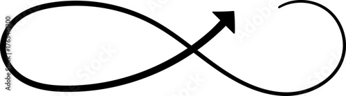 An artistic black and white infinity symbol with an arrow suggests endless cycles, limitless possibility, and eternal spiritual renewal in design