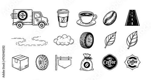 Coffee delivery concept with vintage elements in black and white design