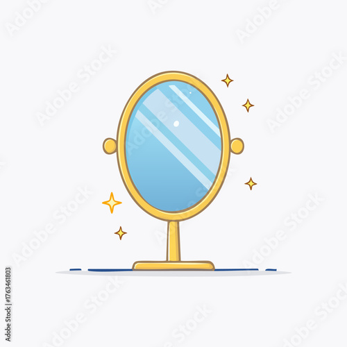 Oval Vanity Mirror with Golden Frame and Sparkles.