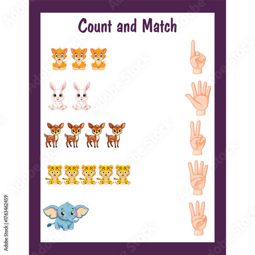 Count and match worksheet for kids number 1 to 5 page 07