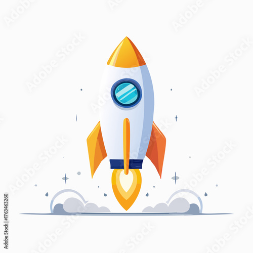 Rocket Launching into Space with Flames and Smoke.