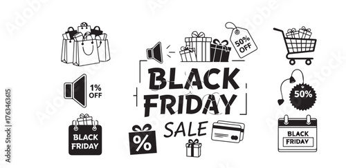 Black friday sale icons and graphics collection