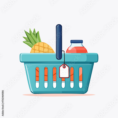 Shopping Basket with Pineapple and Juice Illustration.