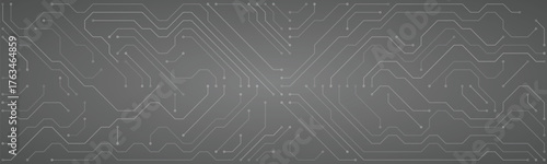 Abstract digital circuit board pattern with intersecting lines and nodes on a dark gray background representing technology and connectivity