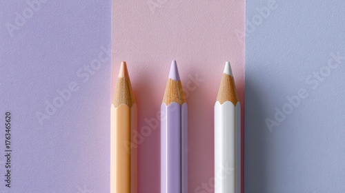 Colorful Pencils on Soft Pastel Background for Creative Projects and Artistic Expression with Shades of Purple and Orange