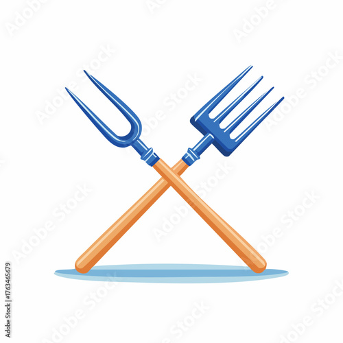 Two crossed pitchforks on a white background, agriculture concept.