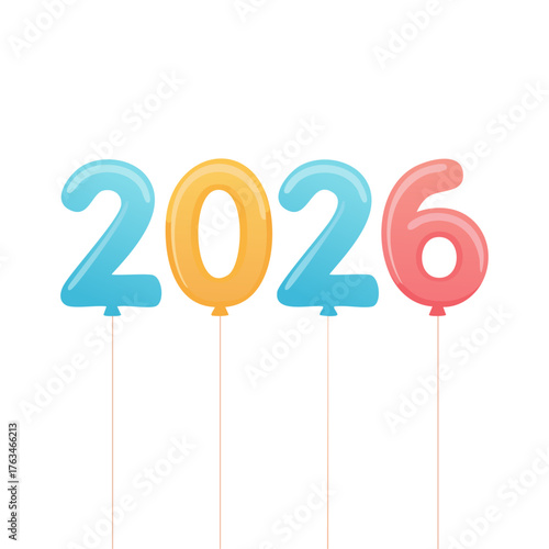Colorful 2026 Balloon Numbers New Year Celebration Illustration