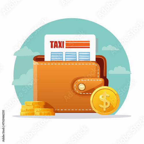 Wallet with Taxi Receipt and Coins.